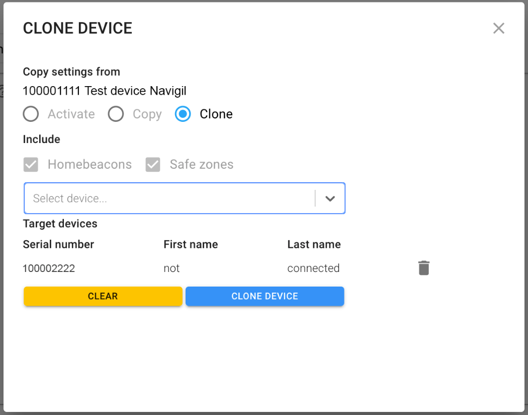 Activate, copy or clone devices